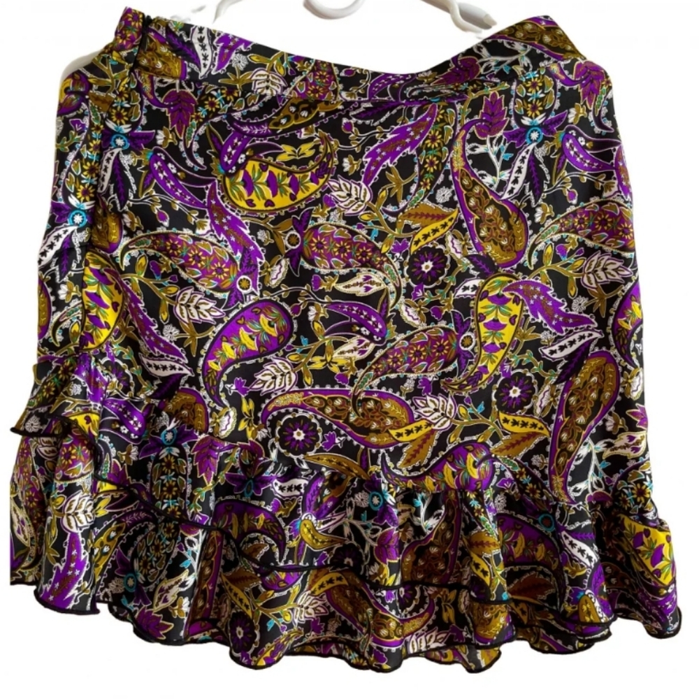 ZARA Purple Paisley Print Ruffle Mini Skirt - Picture 5 of 14